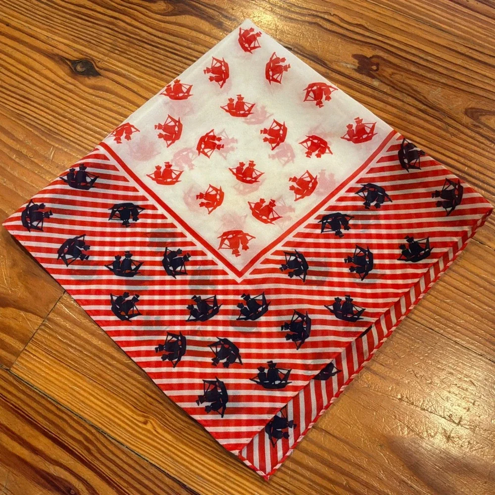 VTG Nasharr Freres Ltd Nautical Ship Scarf Neckerchief Hand Rolled 20.5